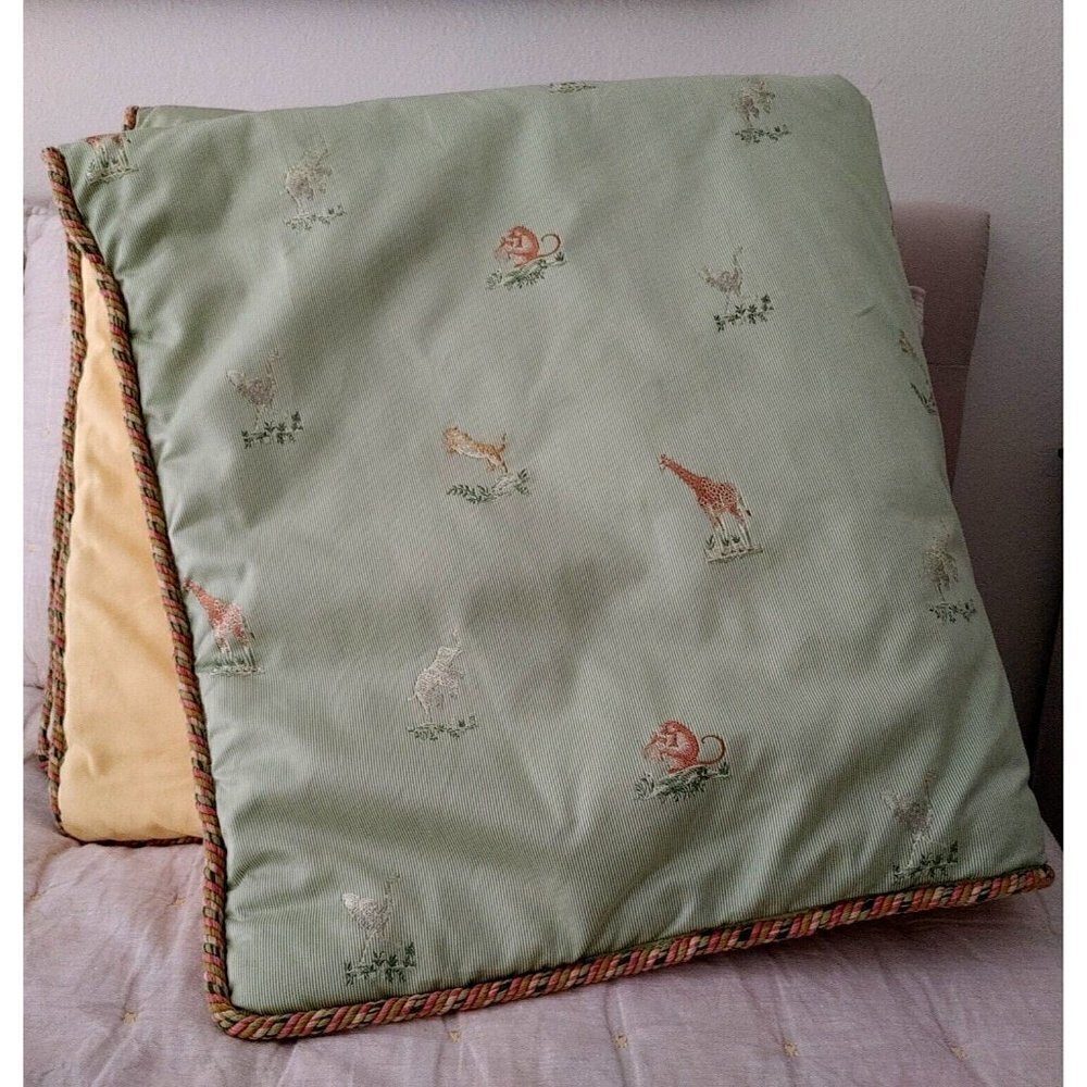 Custom Bed Coverlets with Embroidered  Animals in Pistachio/Yellow 52 x 49